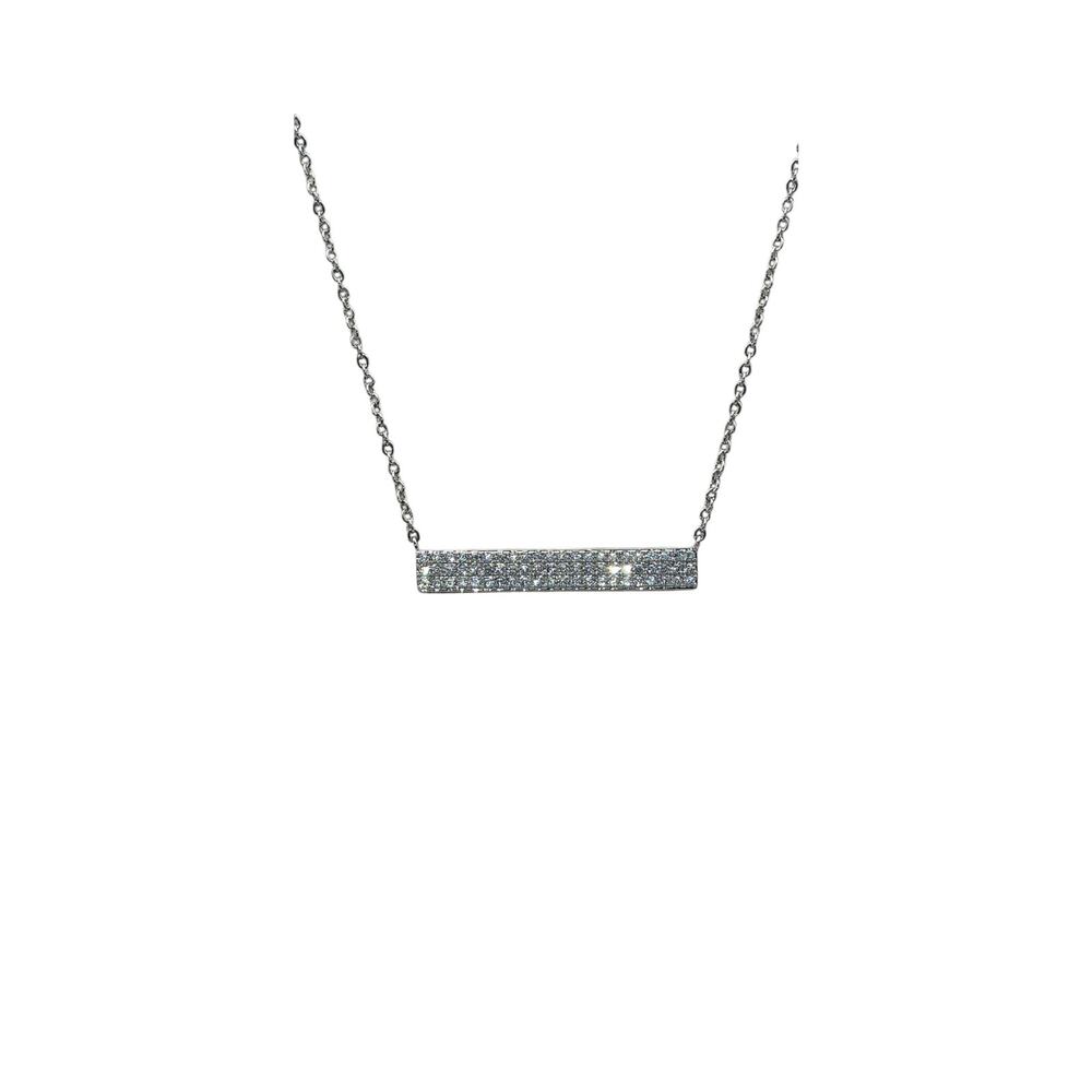 Silver Rhinestone Bar Necklace Signed DBJ Delicate Layering Necklace
